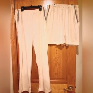 Bocoo pants and shorts. Poly & cotton, size large. Pale yellow with grey piping.